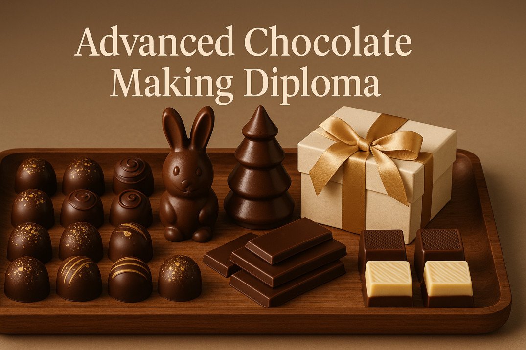 Advanced chocolate making diploma image showing luxury crafted chocolates with decoration and presentation.