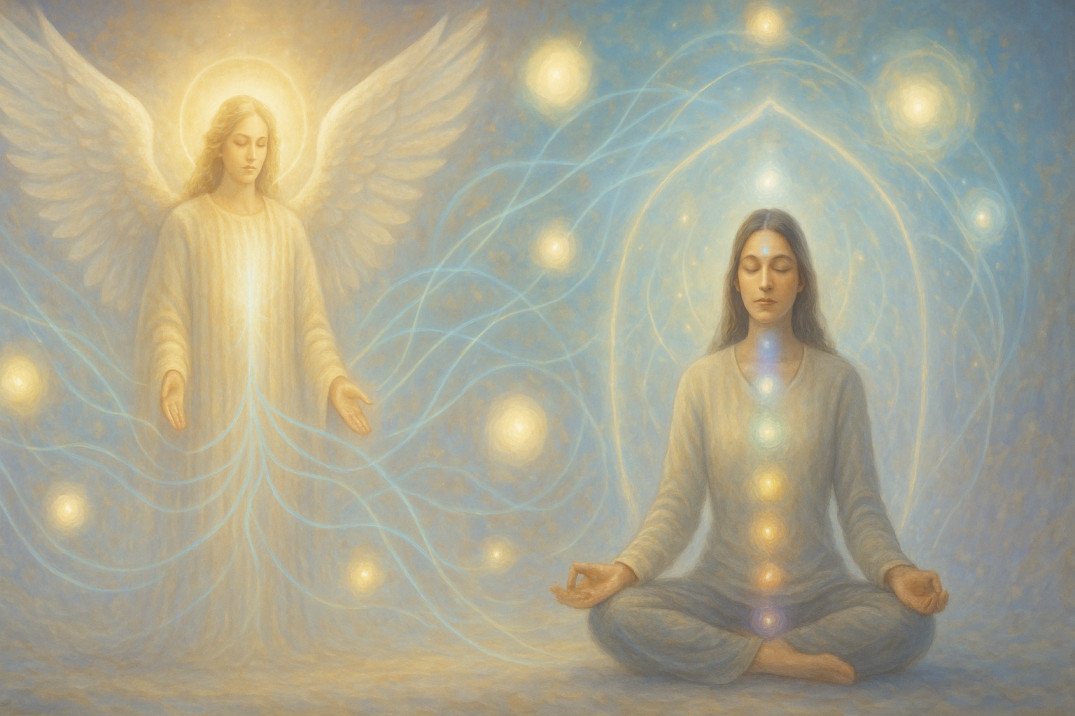 Angelic healing certification course featuring energy work, mediumship, and spiritual protection techniques.