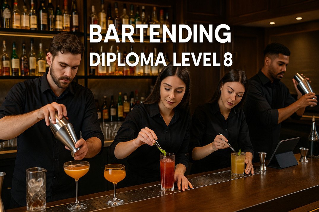 Students practising bartending and mixology skills during bartending diploma training