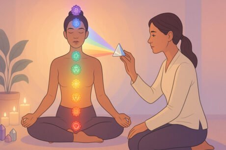 student learning color therapy chakra healing techniques for energy balance