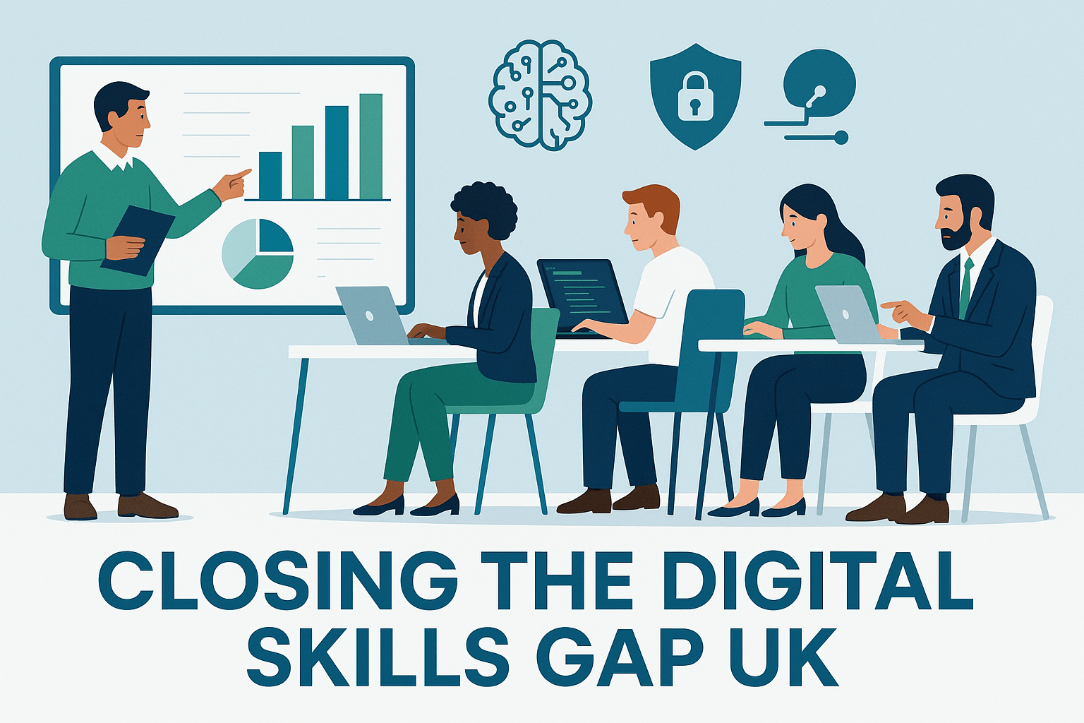 UK professionals learning digital skills in coding, AI, and data to close the skills gap