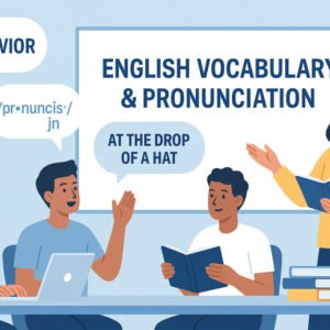 Illustration of students improving English vocabulary and pronunciation through story practice.