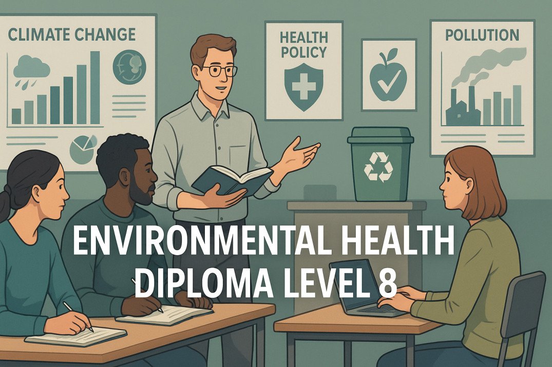 Students learning environmental health diploma Level 8 with UK context
