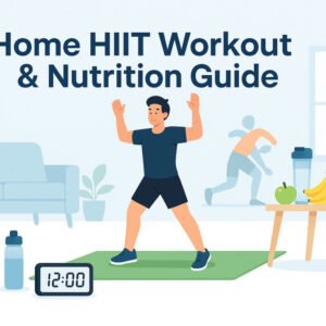 A person doing a 12-minute home HIIT workout with nutrition guide