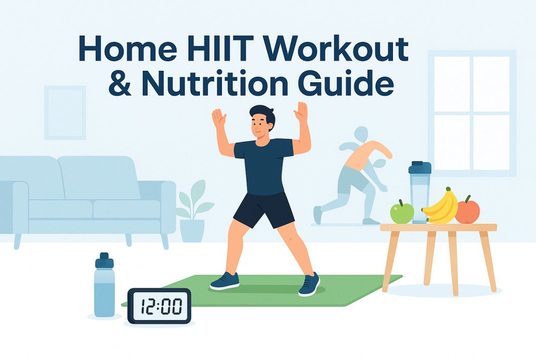 A person doing a 12-minute home HIIT workout with nutrition guide