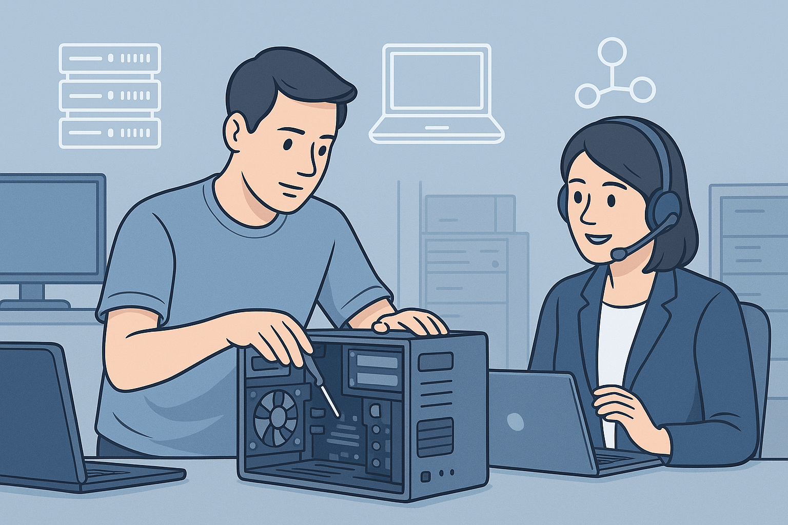 IT support technician career UK with computer repair, networking, and technical support skills.