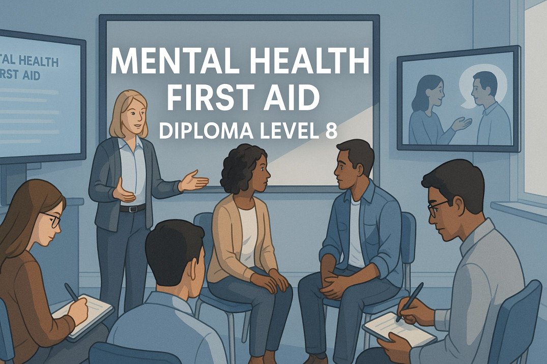Students learning mental health first aid in UK classroom setting