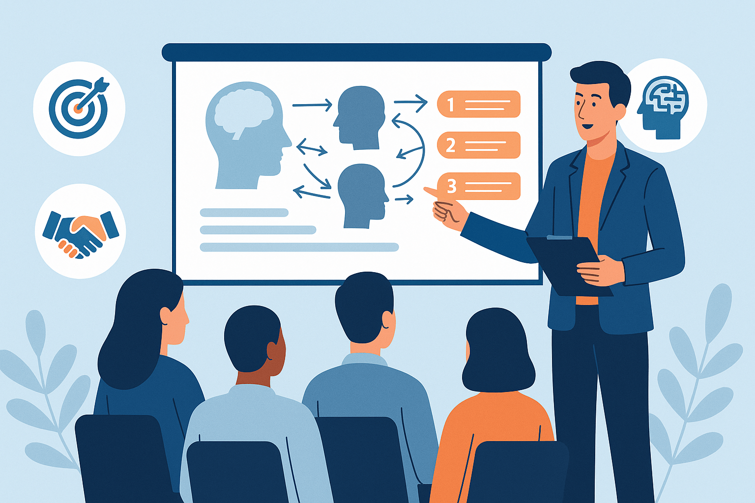 Professional illustration of neuro linguistic programming training and concepts