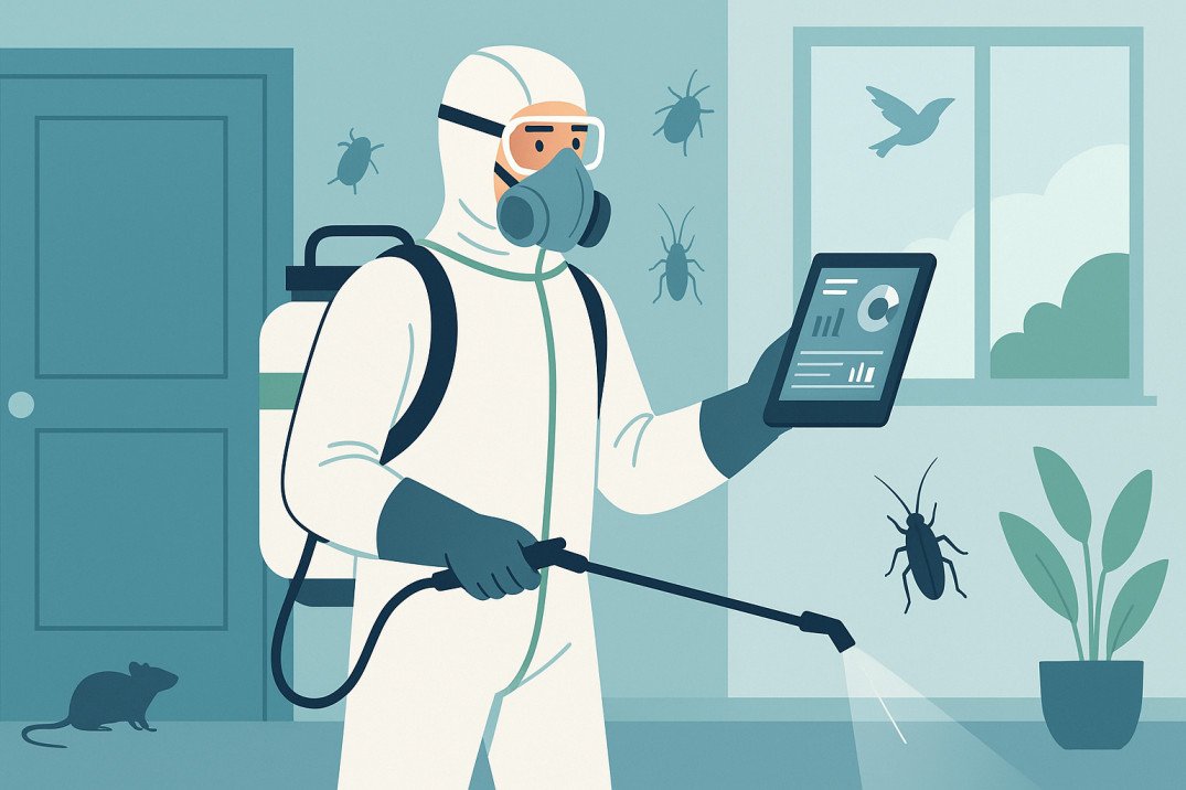 Modern illustration of pest control diploma Level 8 with UK pest management context.