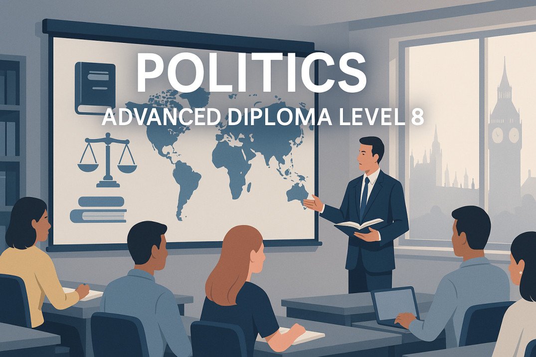 Politics Advanced Diploma Level 8 course covering theory, governance, and international relations.