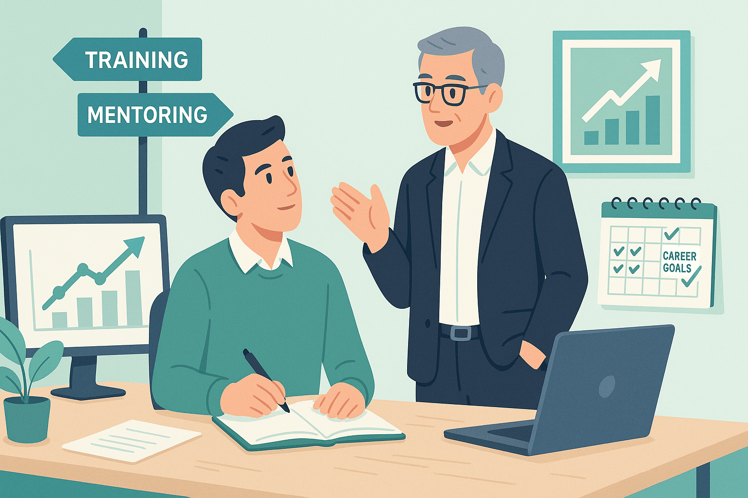 Professional development plan UK with career goals, mentoring, and training pathways.