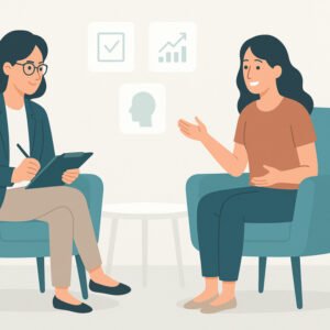 Professional learning session on solution-focused brief therapy with therapist guiding client discussion.