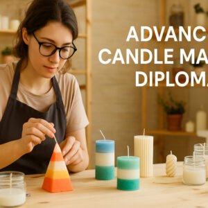 student creating decorative candle in workshop, advanced candle making diploma