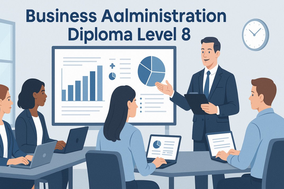 Business Administration Diploma Level 8 with students in modern training environment