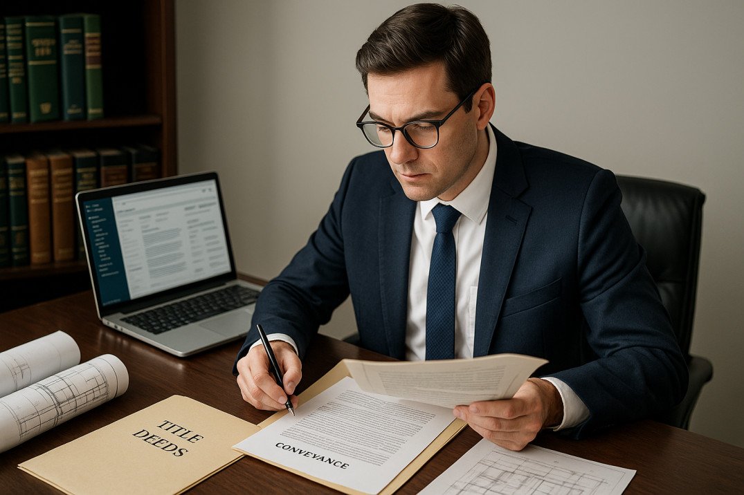 Professional conveyancer reviewing property contracts and legal documents for conveyancing diploma