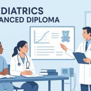 Medical students studying paediatrics advanced diploma with focus on child care and health development.